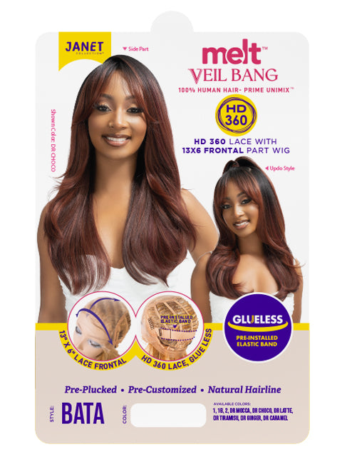 Janet Collection MELT VEIL BANG PRIME UNIMIX HD 360 with 13X6 Frontal Part Glueless Lace Wig- BATA *SALE