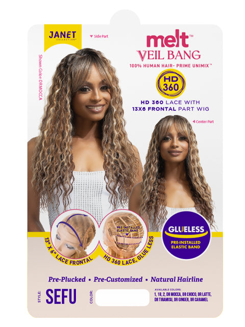 Janet Collection MELT VEIL BANG PRIME UNIMIX HD 360 with 13X6 Frontal Part Glueless Lace Wig- SEFU *SALE