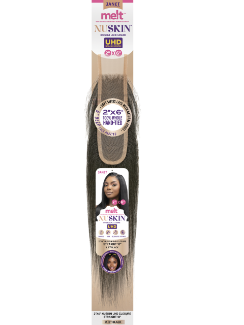 Janet MELT NUSKIN UHD Virgin Remy Human Hair 2x6 Swiss Lace Closure STRAIGHT"
