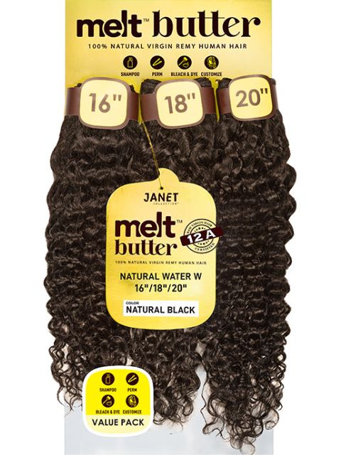 Janet Collection Melt Butter 100% Natural Remy Human Hair WATER WAVE 3PCS" Value Pack Bundles