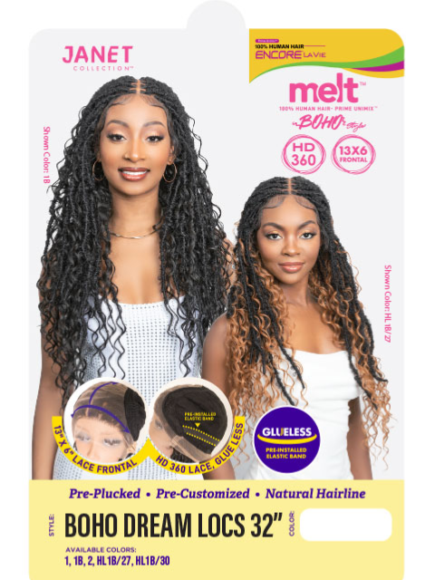 Janet Collection Melt  Human Hair  HD 360 with 13X6 Frontal Lace UNIMIX ENCORE LAVIE BOHO DREAM LOCS 32"" Wig