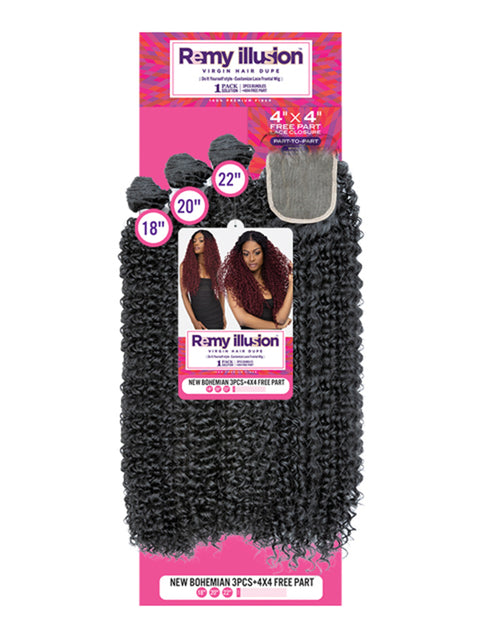 Janet Collection Remy Illusion NEW BOHEMIAN 3pcs 14"16"18" Bundle + 4x4 Closure