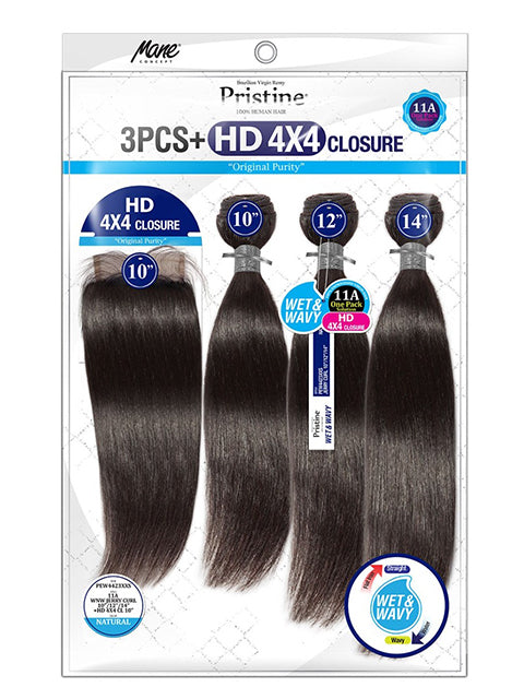 Mane Concept Pristine 11A Wet N Wavy JERRY CURL Weave 3PCS with HD 4x4 Lace Closure (PEW4423)
