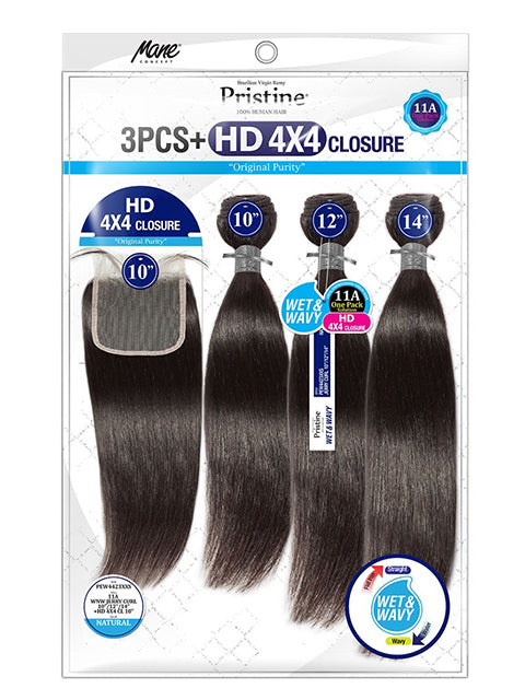 Mane Concept Pristine 11A Wet N Wavy DEEP WAVE Weave 3PCS with HD 4x4 Lace Closure (PEW4422)