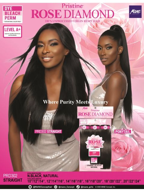 Mane Concept Pristine Rose Diamond 100% Virgin Human Hair-STRAIGHT 3PCS" PRD302