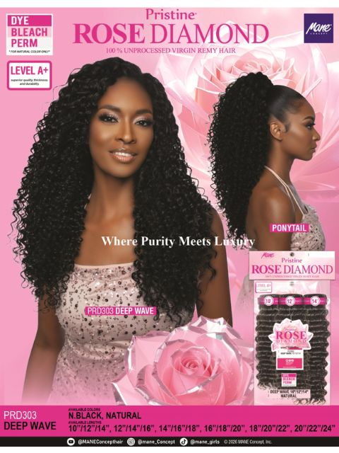 Mane Concept Pristine Rose Diamond 100% Virgin Human Hair -DEEP WAVE 3PCS" PRD303