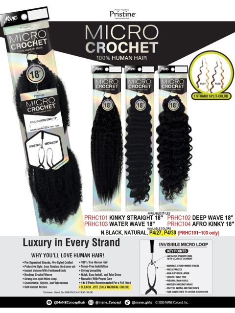Mane Concept Micro Crochet 100% Human Hair-DEEP WAVE 18" PRHC102