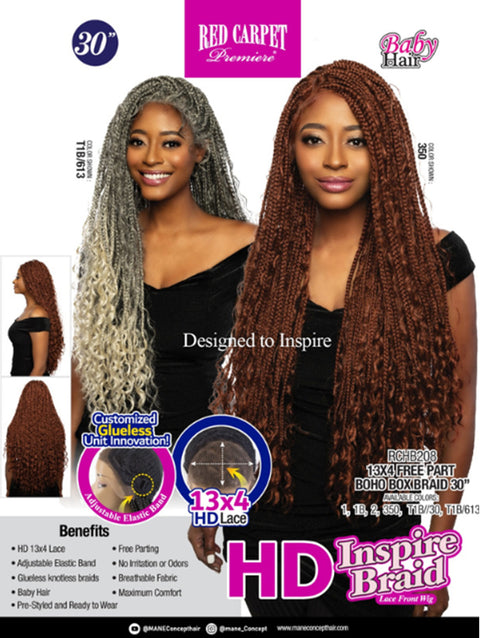 Mane Concept HD Inspire Braid 13x4 Free Part Lace Front Wig - RCHB208 BOHO BOX BRAID 30