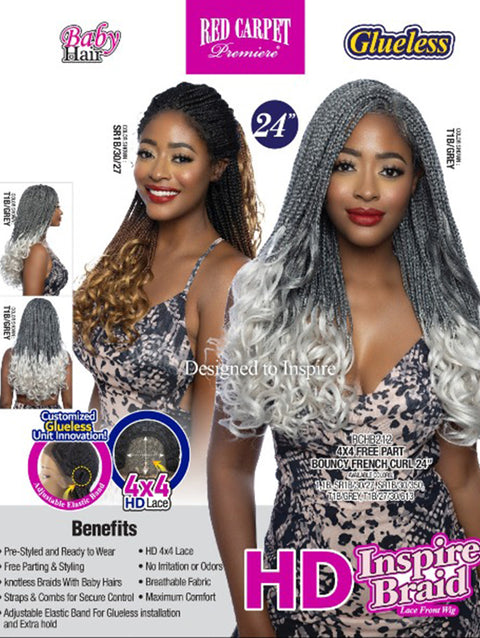 Mane Concept HD Inspire Braid 4x4 Free Part Lace Front Wig - RCHB212 BOUNCY FRENCH CURL 24"