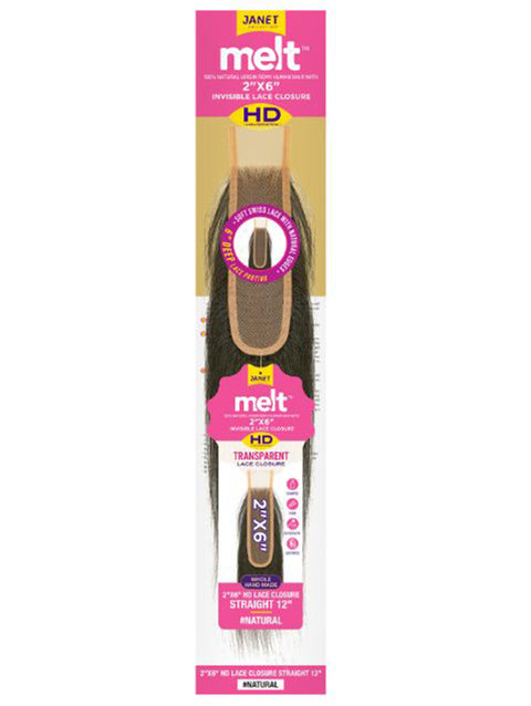 Janet Collection 100% Remi Human Hair Melt 2x6 HD Lace closure STRAIGHT