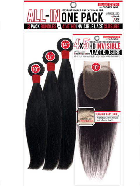 Seduction 100% Human Hair 3X Bundle 4"x5" HD Closure STRAIGHT" (SHS4X5)