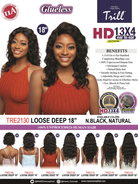 Mane Concept 11A 100% Unprocessed Human Hair Trill 13x4 HD Glueless TRE2130 LOOSE DEEP 18"Lace Wig