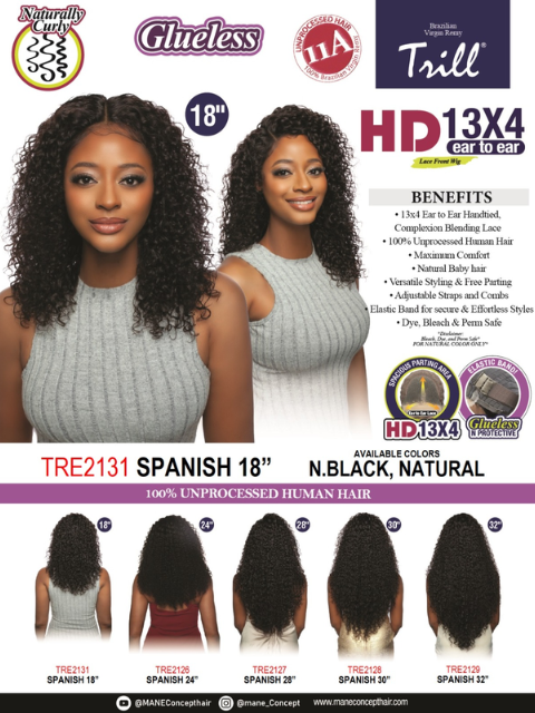 Mane Concept 11A 100% Unprocessed Human Hair Trill 13x4 HD Glueless TRE2131 SPANISH 18"Lace Wig