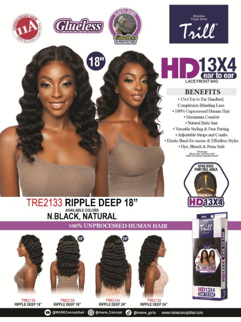 Mane Concept 11A 100% Unprocessed Human Hair Trill 13x4 HD Glueless Lace Wig - TRE2133 RIPPLE DEEP 18"