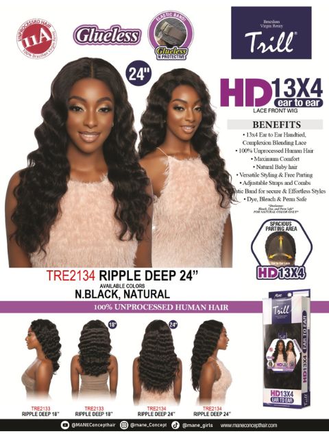 Mane Concept 11A 100% Unprocessed Human Hair Trill 13x4 HD Glueless Lace Wig - TRE2134 RIPPLE DEEP 24"