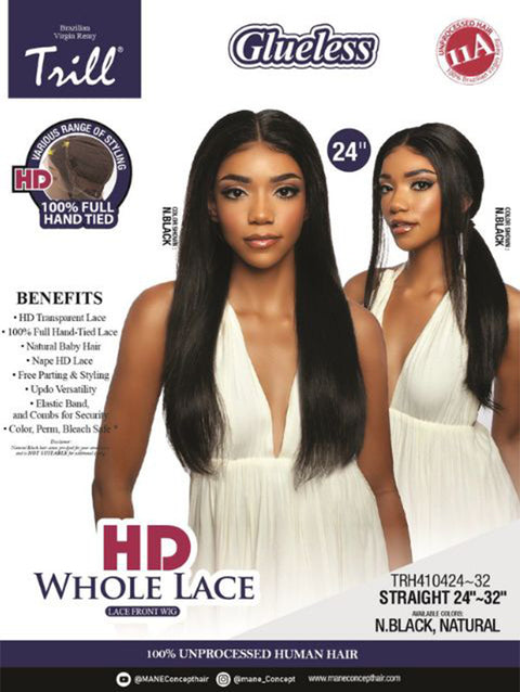 Mane Concept 100% Unprocessed Human Hair Trill Glueless HD Whole Lace Wig - STRAIGHT 24"-32"(TRH410424-32)