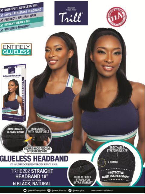 Mane Concept 100% Unprocessed Human Hair Trill Glueless HeadBand Lace Wig (TRHB202) STRAIGHT HEADBAND 18