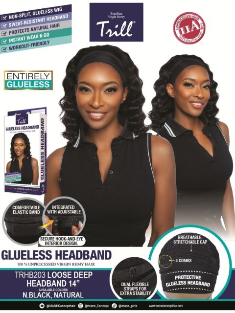 Mane Concept 100% Unprocessed Human Hair Trill Glueless HeadBand Lace Wig (TRHB203-204) DEEP HEADBAND