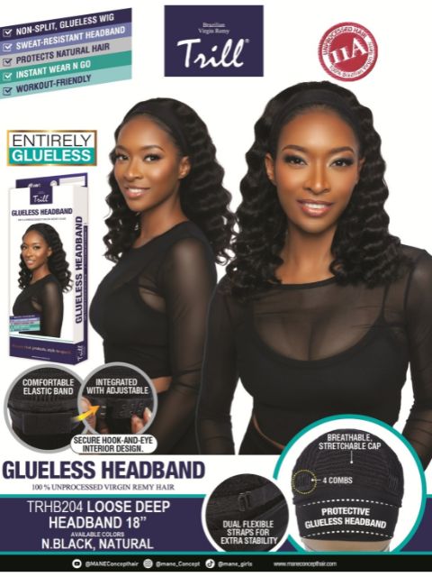 Mane Concept 100% Unprocessed Human Hair Trill Glueless HeadBand Lace Wig (TRHB203-204) DEEP HEADBAND