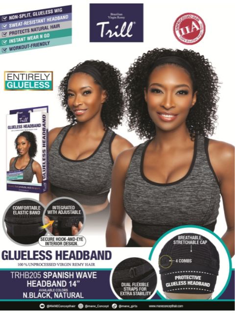 Mane Concept 100% Unprocessed Human Hair Trill Glueless HeadBand Lace Wig (TRHB205-206) SPANISH WAVE HEADBAND
