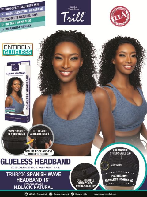Mane Concept 100% Unprocessed Human Hair Trill Glueless HeadBand Lace Wig (TRHB205-206) SPANISH WAVE HEADBAND