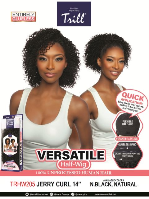 Mane Concept 100% Unprocessed Human Hair Trill Glueless Versatile Half Wig-JERRY CURL" (TRHW205-206)
