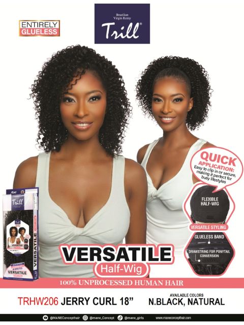 Mane Concept 100% Unprocessed Human Hair Trill Glueless Versatile Half Wig-JERRY CURL" (TRHW205-206)