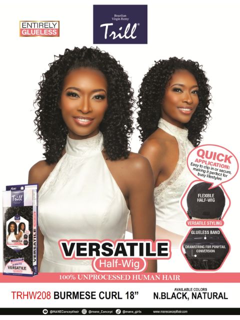 Mane Concept 100% Unprocessed Human Hair Trill Glueless Versatile Half Wig-BURMESE CURL" (TRHW207-208)