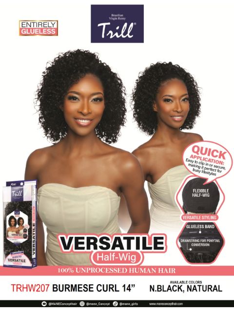 Mane Concept 100% Unprocessed Human Hair Trill Glueless Versatile Half Wig-BURMESE CURL" (TRHW207-208)