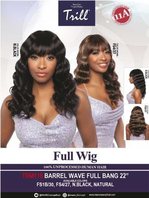 Mane Concept Trill 11A 100% Unprocessed Human Hair Full Wig - TRM118 BARREL WAVE FULL BANG 22"