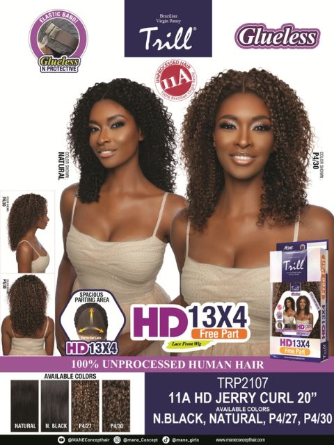 Mane Concept 100% Unprocessed Human Hair Trill HD 13x4 Free Part Lace Front Wig (TRP2107) 11A HD JERRY CURL 20"