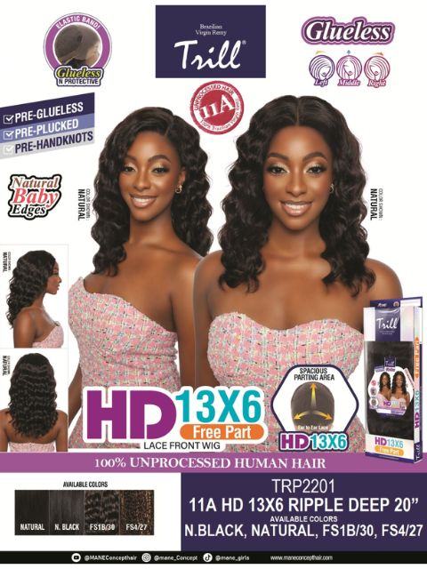 Mane Concept 100% Unprocessed Human Hair Trill HD 13x6 Free Part  (TRP2201) RIPPLE DEEP 20" Lace Front Wig