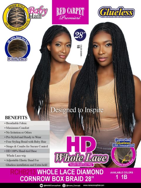 Mane Concept HD Inspire Braid Lace Wig - RCHB213- WHOLE LACE DIAMOND CORNROW BOX BRAID 28"