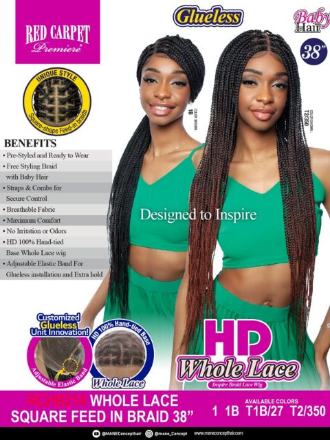 Mane Concept HD Inspire Braid Lace Wig - RCHB214- WHOLE LACE SQUARE FEED IN BRAID 28"