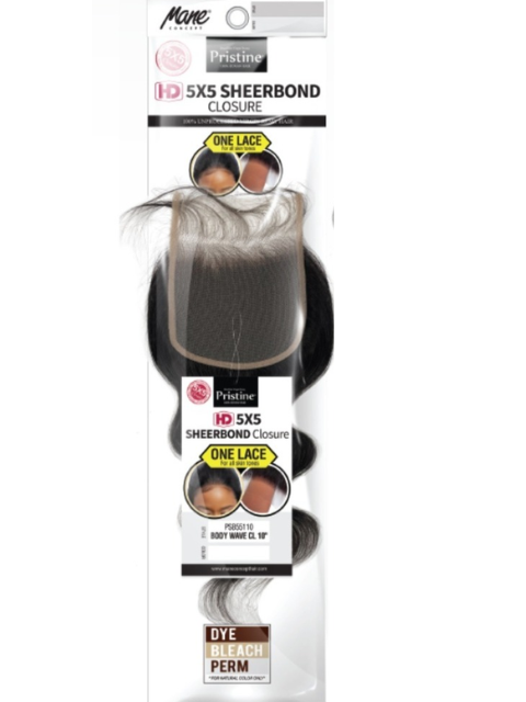 Mane Concept Pristine 100% Human Hair HD 5x5 SheerBond Closure- BODY WAVE 10"-16"(PSB55110-55116)