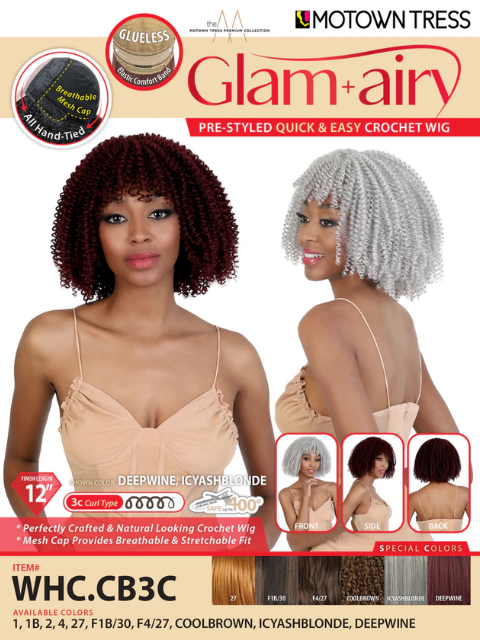 Motown Tress Glam Airy Pre-styled Quick and Easy Crochet WHC.CB3C Part Lace Wig