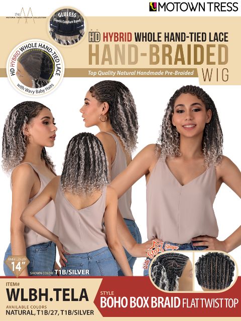 Motown Tress HD Hybrid Hand Braided Whole Hand-Tied WLBH.TELA" Lace Wig