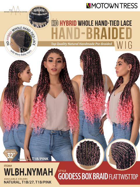 Motown Tress HD Hybrid Hand Braided Whole Hand-Tied WLBH.NYMAH" Lace Wig