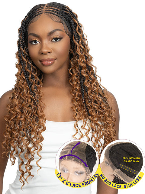 Janet Collection Melt  Human Hair  HD 360 with 13X6 Frontal Lace UNIMIX ENCORE LAVIE BOHO BOX BRAID 28" Wig