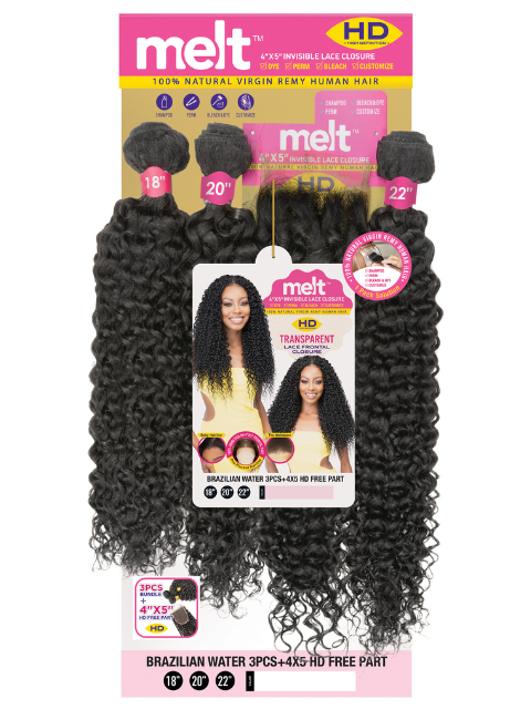 Janet Collection Melt 100% Virgin Human Hair BRAZILIAN WATER WAVE 3pcs + 4x5 HD Closure