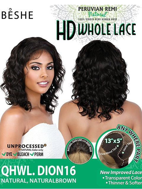 Beshe Peruvian Natural Human Remi Hair HD Whole Lace Wig - QHWL.DION16