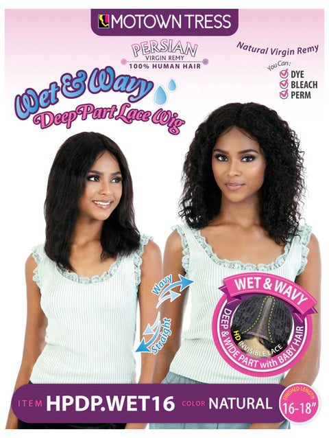 Motown Tress Persian Remy Human Hair Wet & Wavy Deep Part Lace Wig - HPDP.WET16