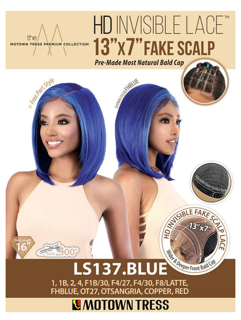 Motown Tress Premium Synthetic 13x7 HD Invisible Fake Scalp Lace Wig - LS137.BLUE