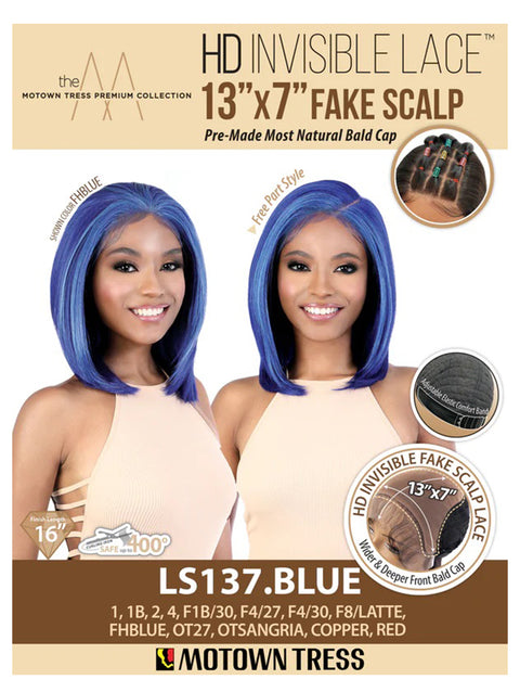 Motown Tress Premium Synthetic 13x7 HD Invisible Fake Scalp Lace Wig - LS137.BLUE