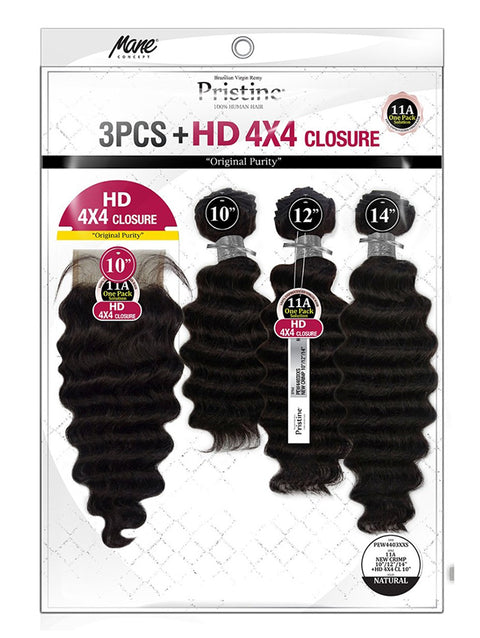 Mane Concept Pristine 11A NEW CRIMP Weave 3PCS with HD 4x4 Lace Closure (PEW4403)