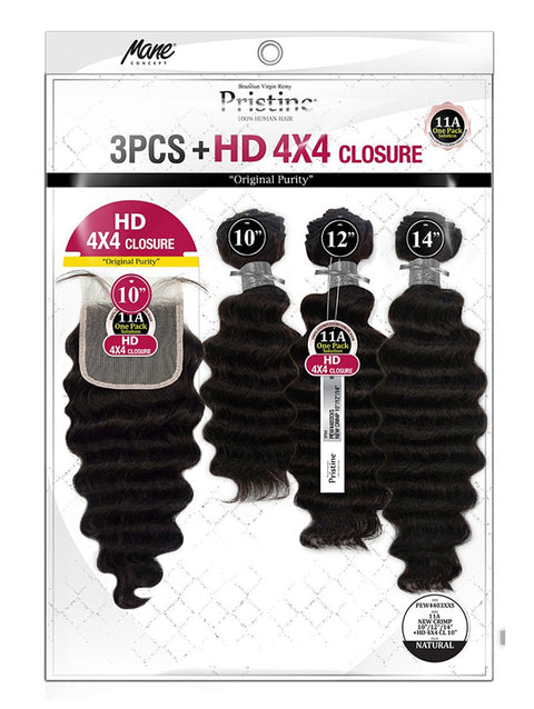 Mane Concept Pristine 11A NEW CRIMP Weave 3PCS with HD 4x4 Lace Closure (PEW4403)