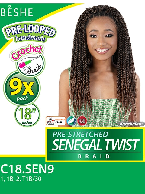 Beshe Pre-Stretched 9X SENEGAL TWIST Crochet Braid 18