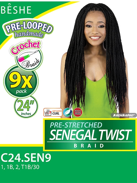 Beshe Pre-Stretched 9X SENEGAL TWIST Crochet Braid 24