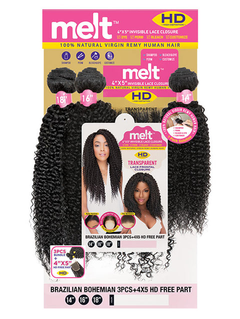 Janet Collection Melt 100% Virgin Human Hair BRAZILIAN BOHEMIAN Weave 3pcs + 4x5 HD Closure