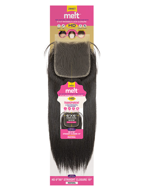 Janet Collection 100% Remi Human Hair HD Melt 6x6 STRAIGHT Lace Frontal Closure